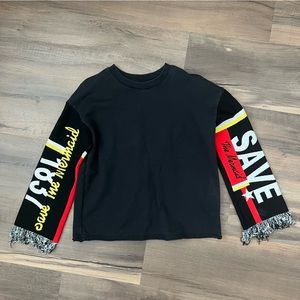 MO&Co. Women's Pullover Save the Mermaid Sleeve Black Size Medium